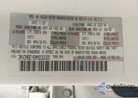 2021 Mazda Cx-30 2.5 Turbo Premium Plus z USA, uszkodzony, nr VIN 3MVDMBEY5MM232000